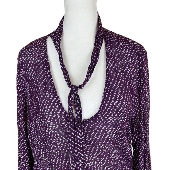 Cloth & Stone Top Womens Medium Purple Tie Neck Blouse Anthropologie L - Picture 3 of 7